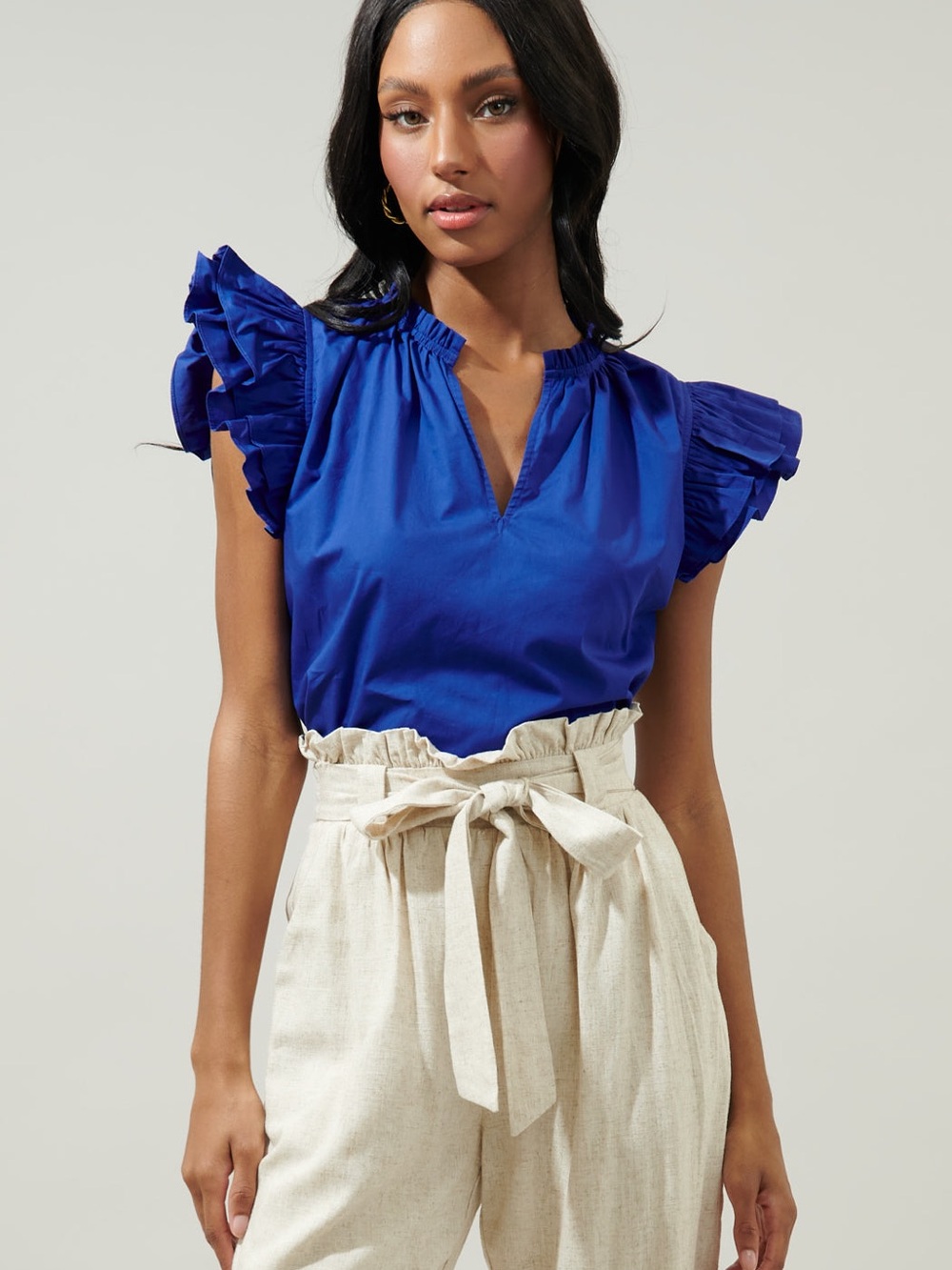 Sugarlips Cobalt Ruffle Sleeve Blouse